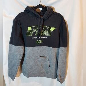 Fox Racing Men's Black and Gray Streetwear Hoodie with Green Accents